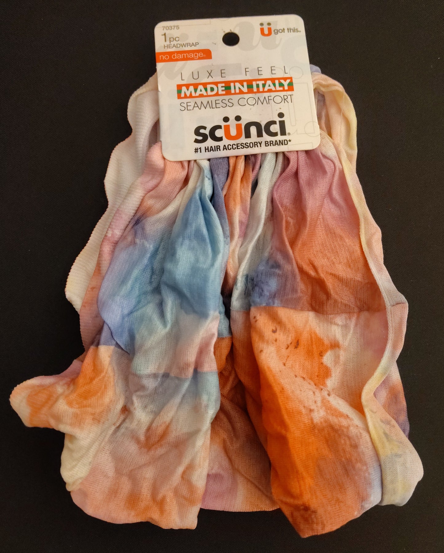 NEW - Scunci Luxe Feel Seamless Headband Orange Tie-dye