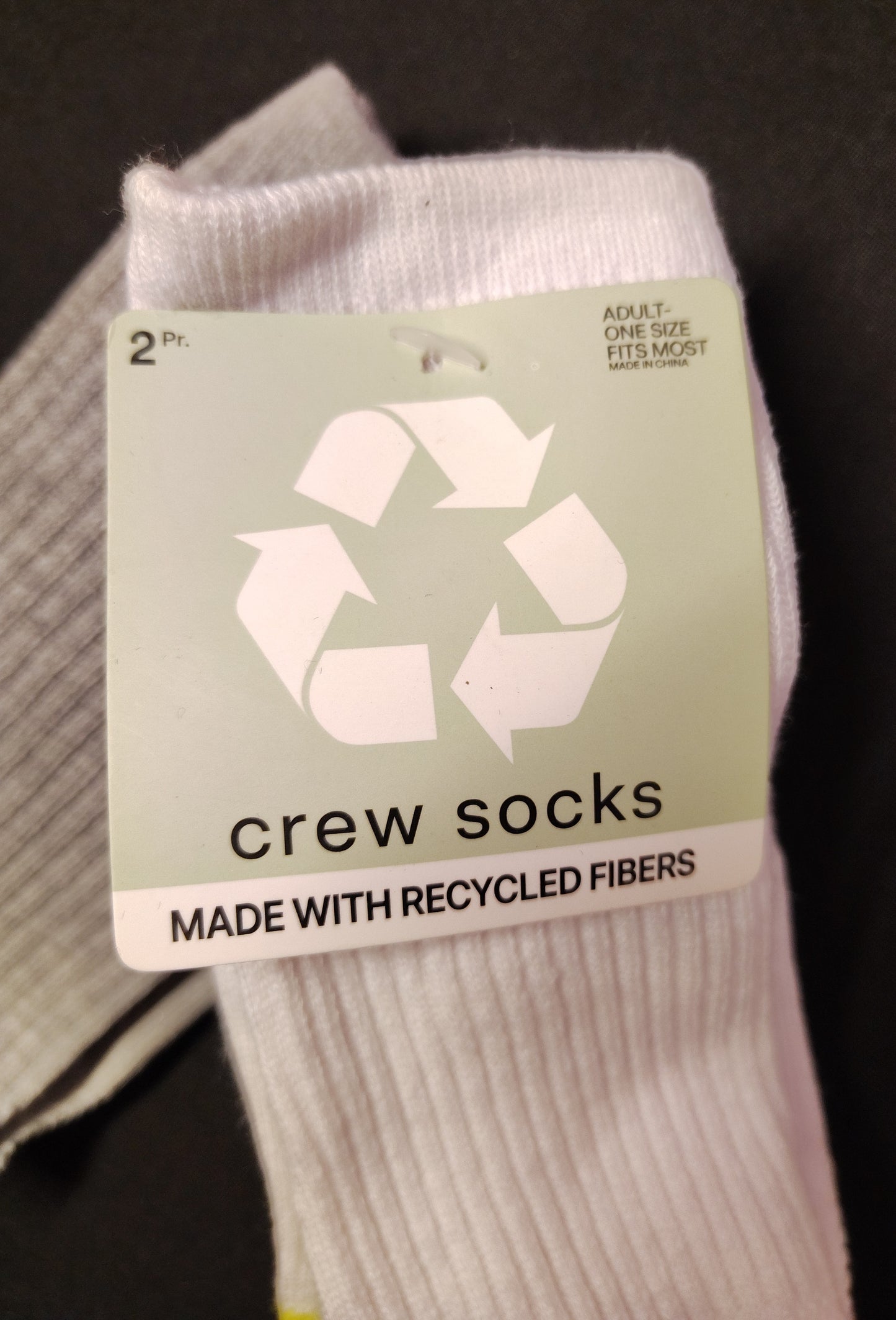 NEW - 2 Pairs of Unisex Crew Socks - Gray/White One Size Fits Most