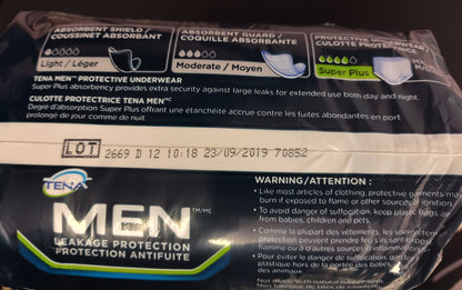 NEW - TENA for Men Heavy Protection Underwear, Super Plus Absorbency, size M/L, 16 Count - HW10025