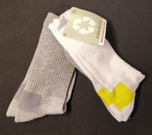 NEW - 2 Pairs of Unisex Crew Socks - Gray/White One Size Fits Most